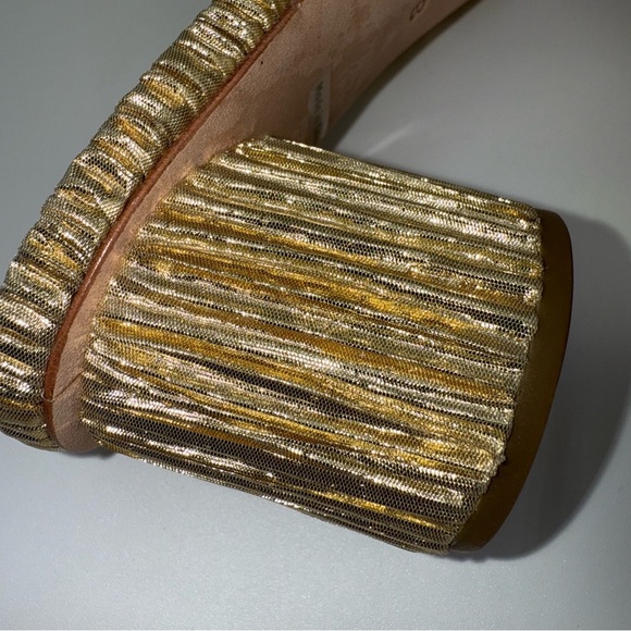 Loeffler Randall Emilia Gold Pleated Bow Heel Sandal Sz 8.5 B Stunning! - Picture 8 of 11